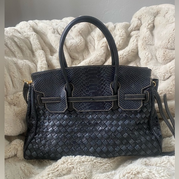 Sherif Genuine Leather Handbag Navy Blue - Picture 2 of 12